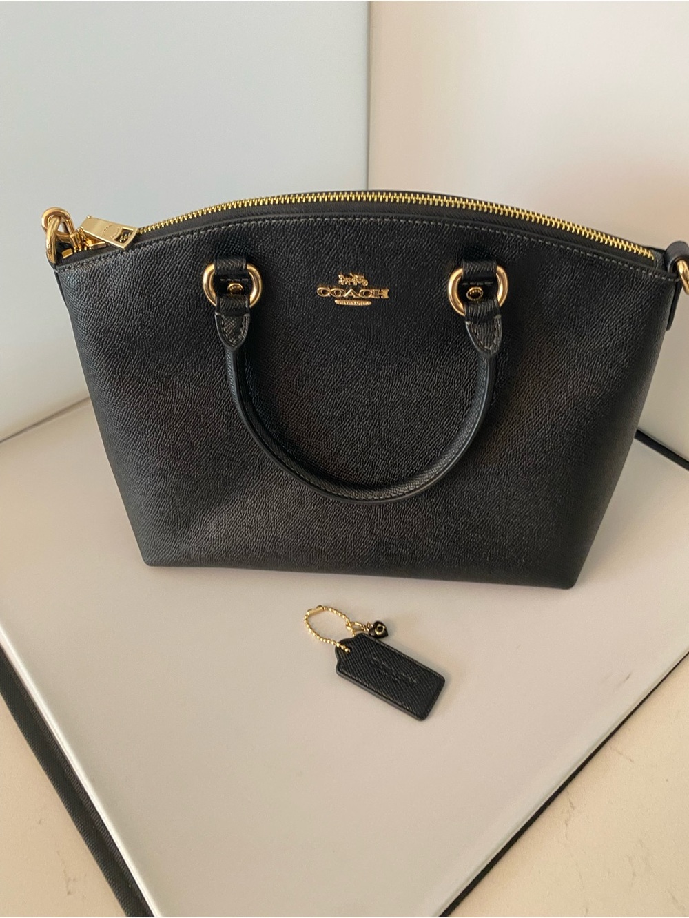 Coach Black Pebbled Sadie Leather Dome Satchel/crossbody with Gold-Tone Hardware